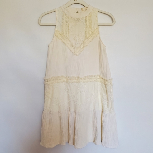 ALTAR'D STATE MINI HALTER DRESS CREAM GAUZE EMBROIDERED FLORAL WOMENS X-SMALL - Picture 1 of 15